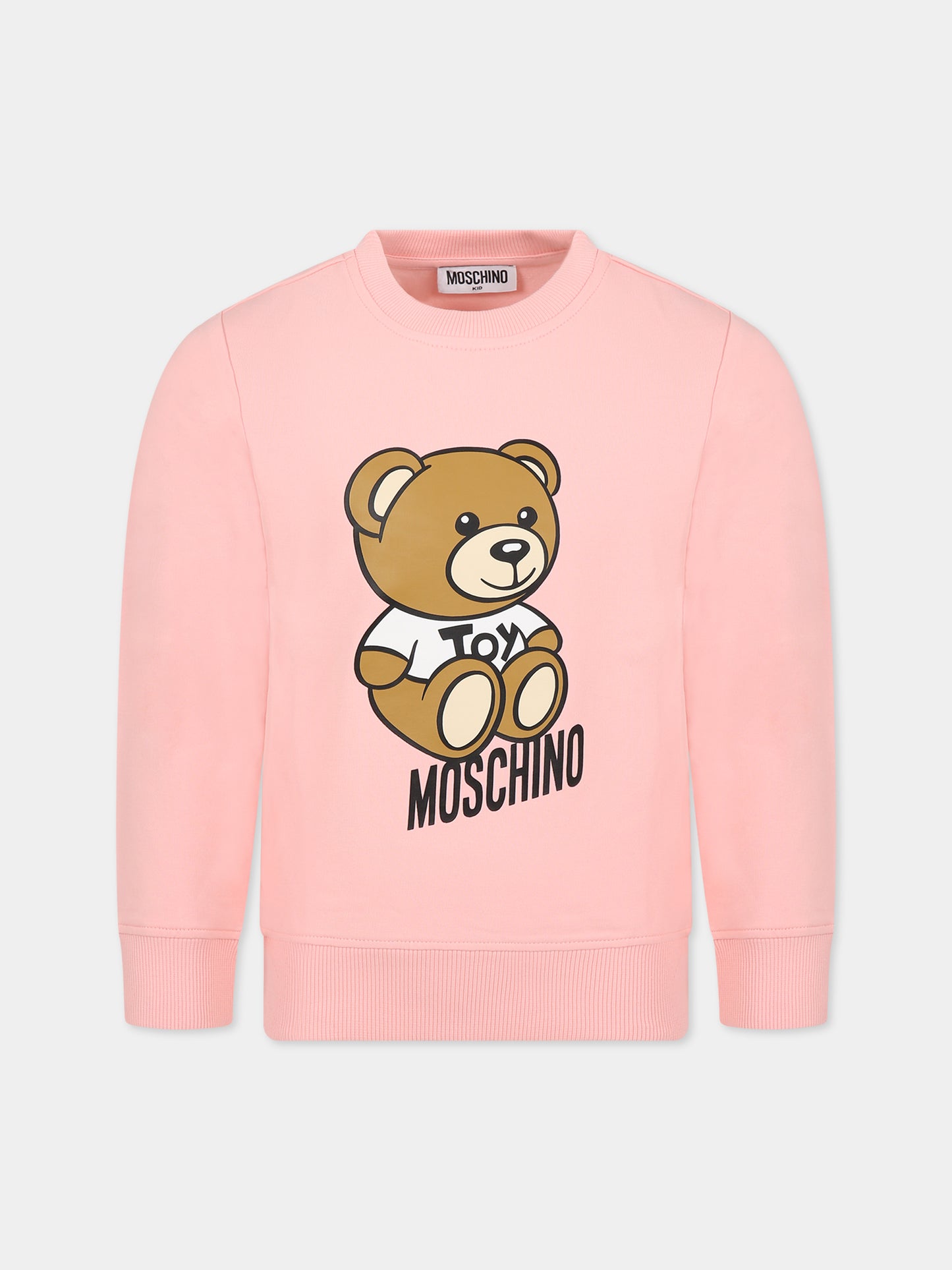 Felpa rosa per bambini con Teddy Bear e logo,Moschino Kids,HRF05R LDA00 50209