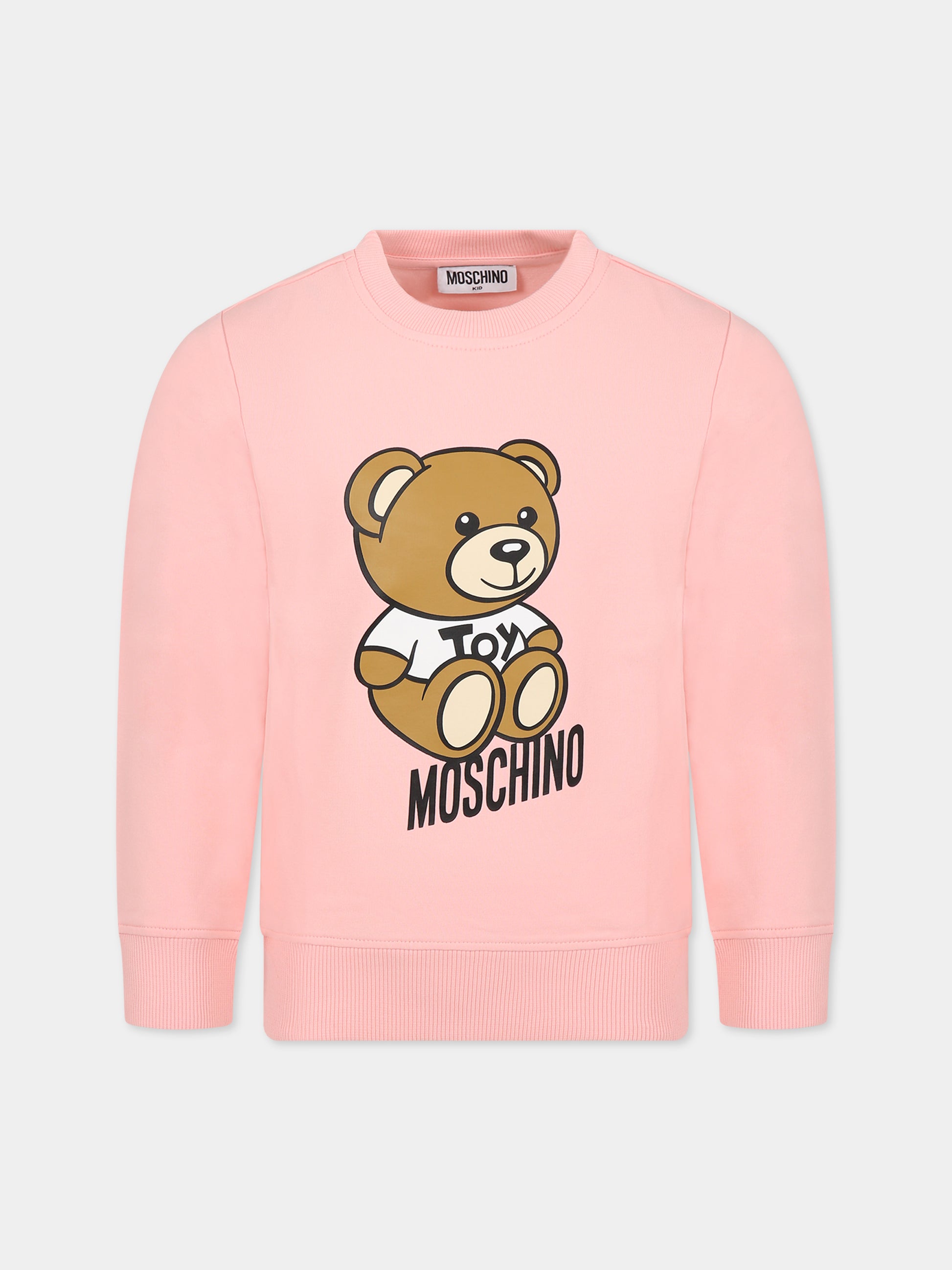 Felpa rosa per bambini con Teddy Bear e logo,Moschino Kids,HRF05R LDA00 50209