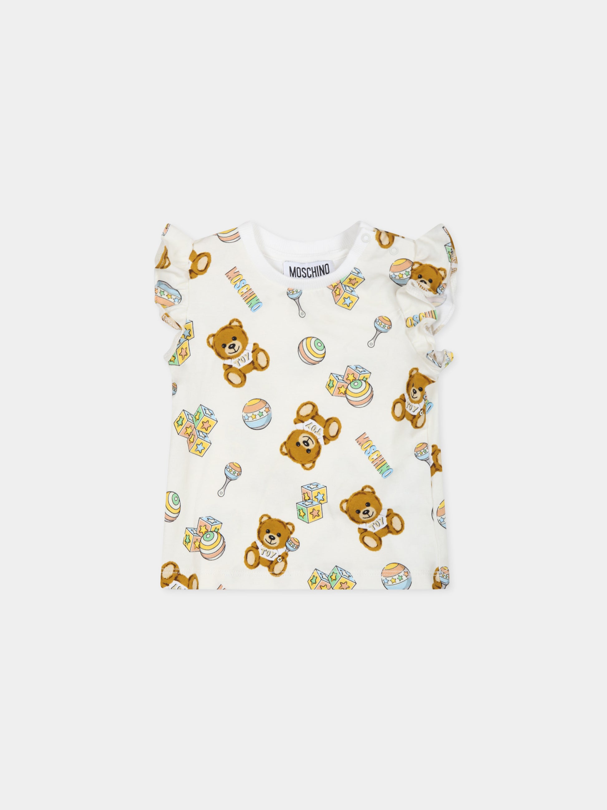 Completo multicolor per neonata con Teddy Bear e logo,Moschino Kids,MDG00S LMA01 50209