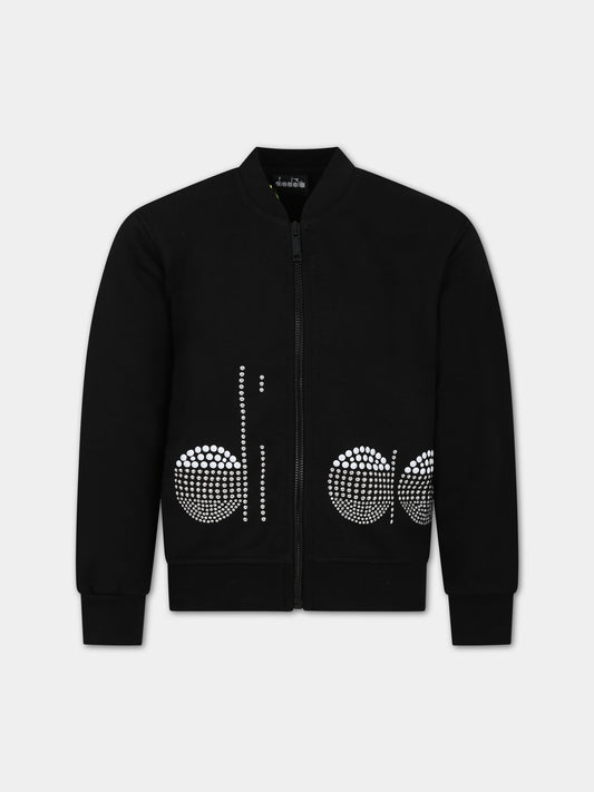 Felpa nera per bambina con logo,Diadora Kids,032225 110