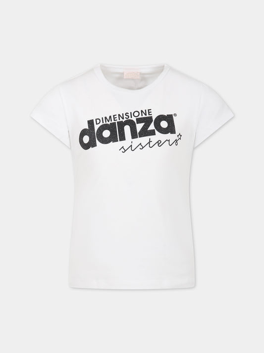 T-shirt bianca per bambina con logo,Dimensione Danza,031952/48 002