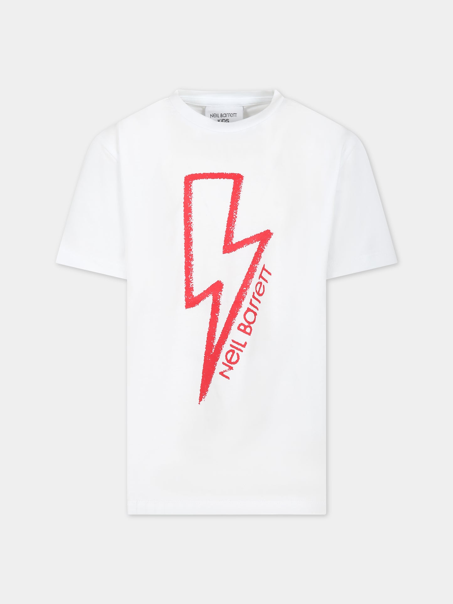 T-shirt bianca per bambino con logo e iconica saetta,Neil Barrett Kids,033634 001