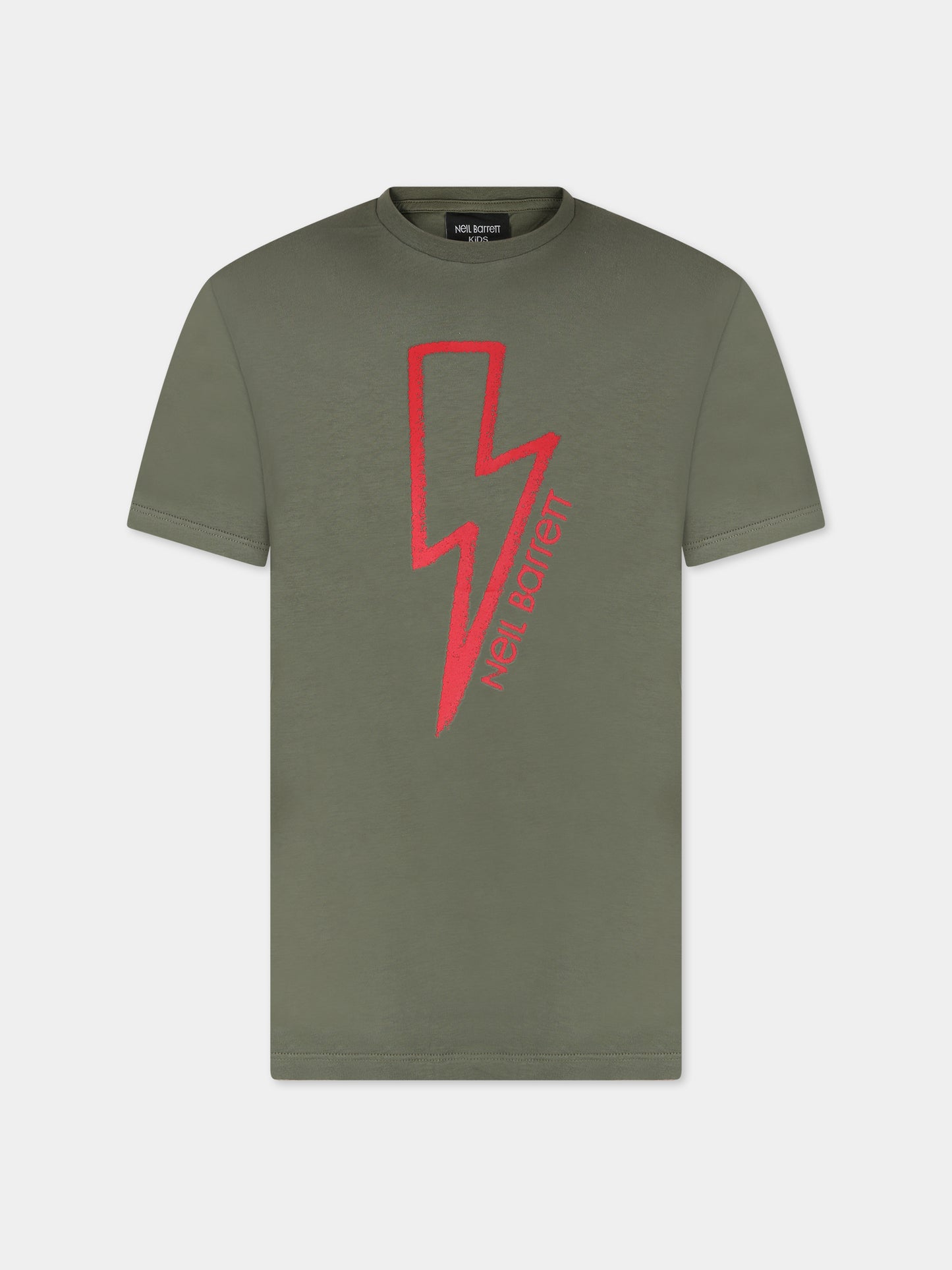 T-shirt verde per bambino con iconica saetta,Neil Barrett Kids,033634 082