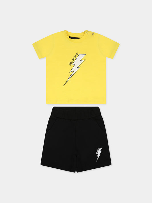 Completo giallo per neonato con iconica saetta e logo,Neil Barrett Kids,033637 020/02