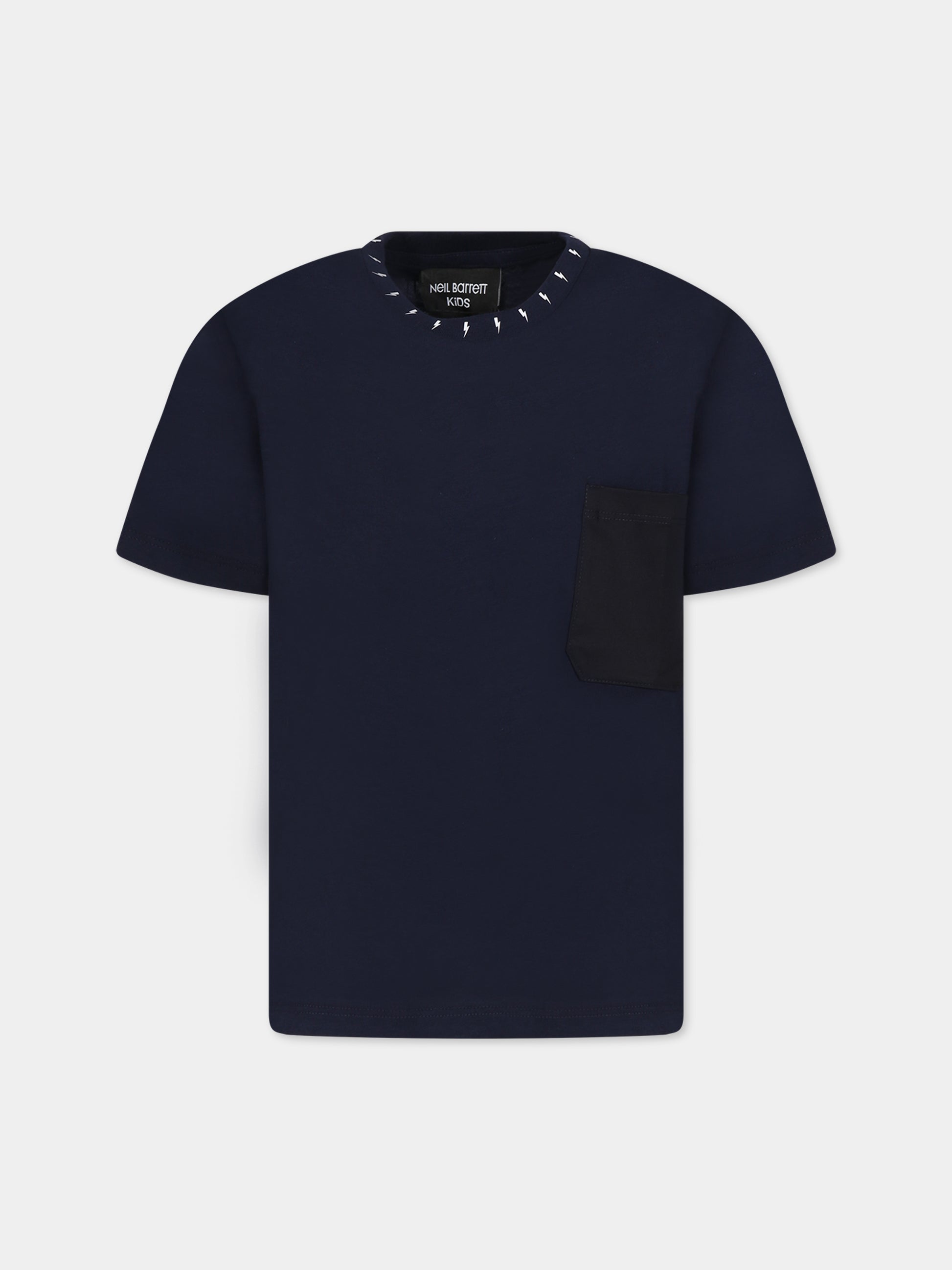 T-shirt blu per bambino  con iconiche saette e logo,Neil Barrett Kids,033644 060