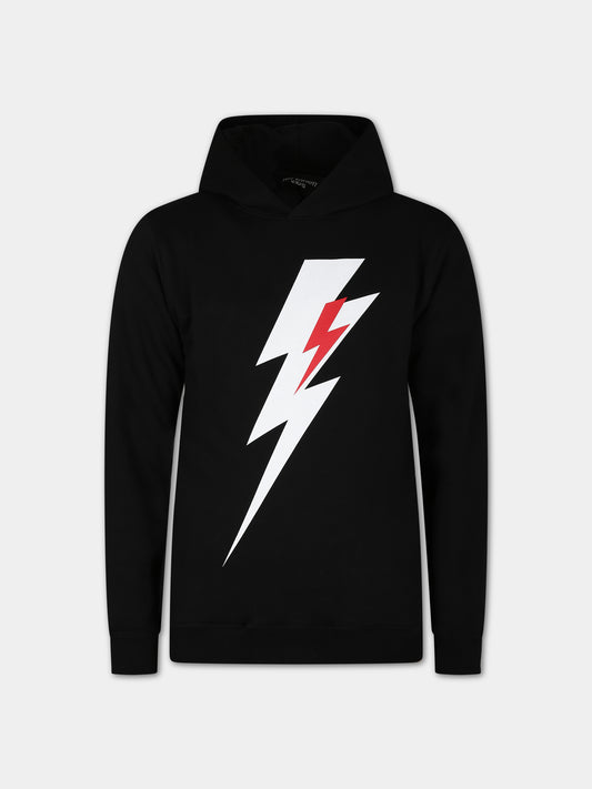 Felpa nera con iconico fulmine per bambino,Neil Barrett Kids,033574 110