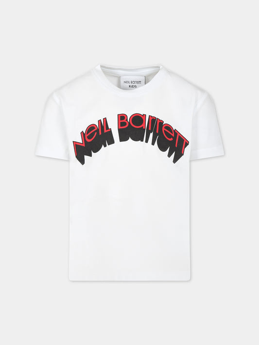 T-shirt bianca per bambino con logo bianco e rosso,Neil Barrett Kids,033580 001