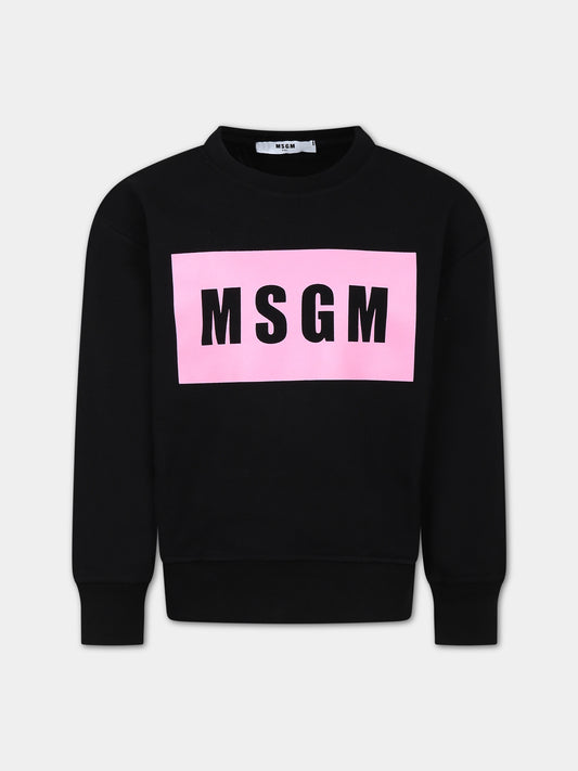Felpa nera per bambina con logo,Msgm Kids,MS029322 110/08