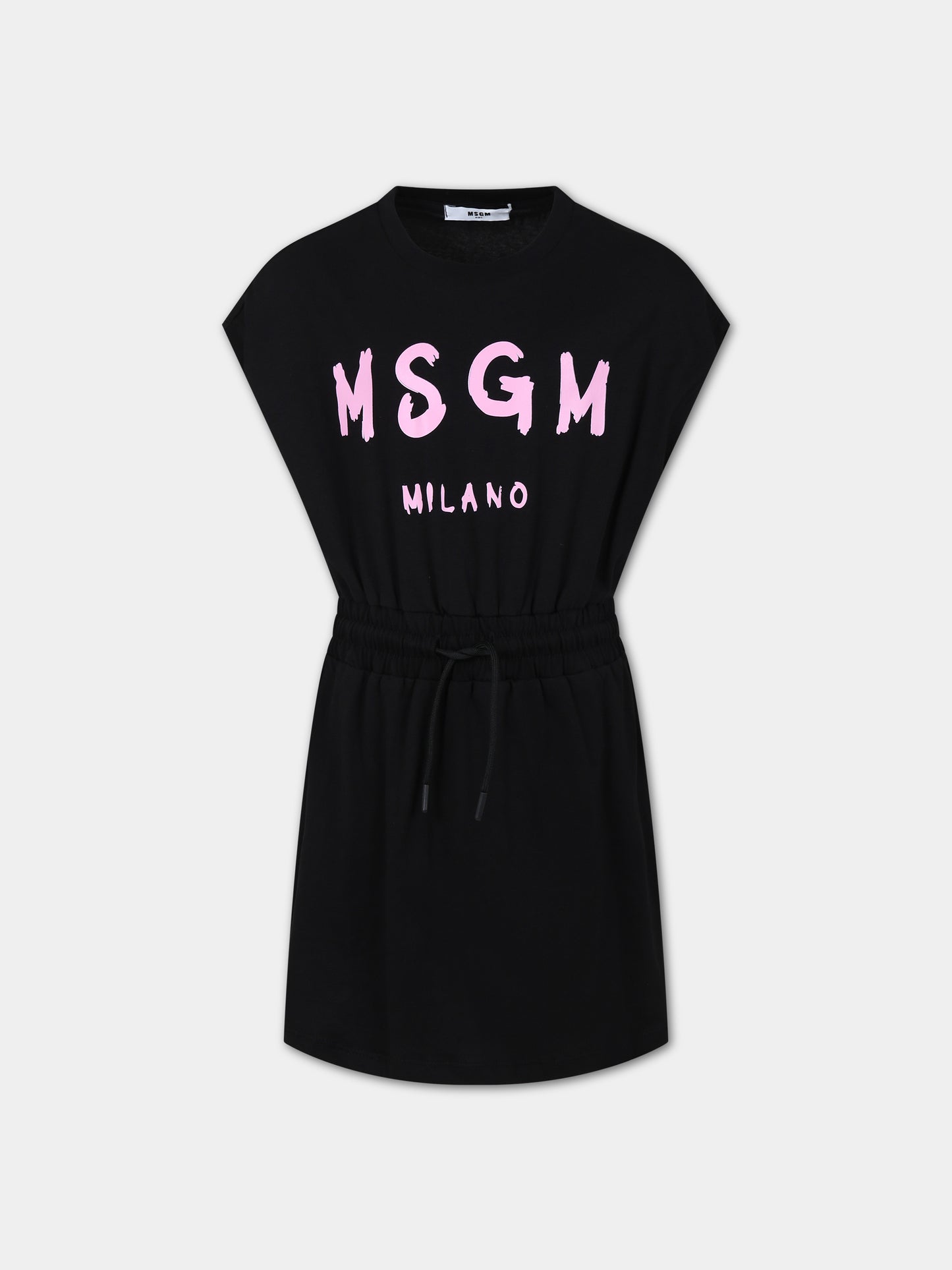 Vestito nero per bambina con logo,Msgm Kids,MS029327 110/08