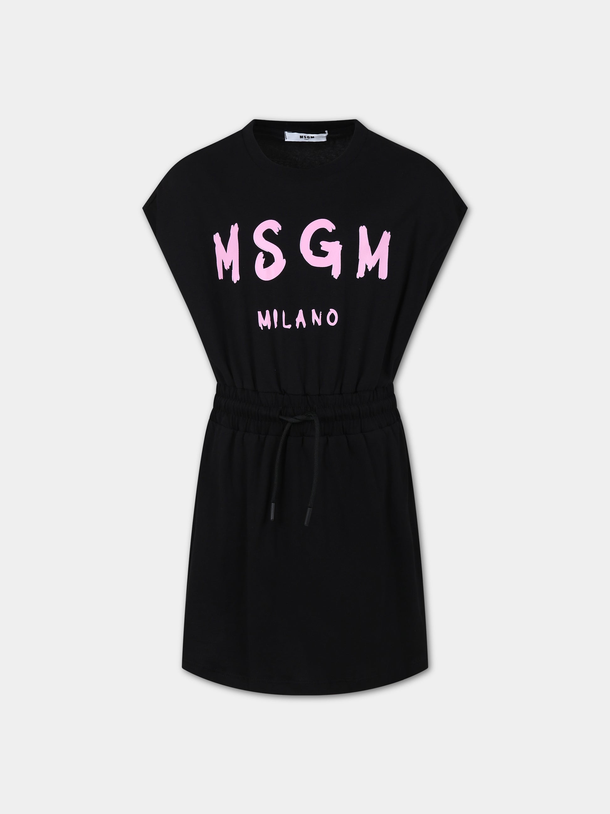 Vestito nero per bambina con logo,Msgm Kids,MS029327 110/08