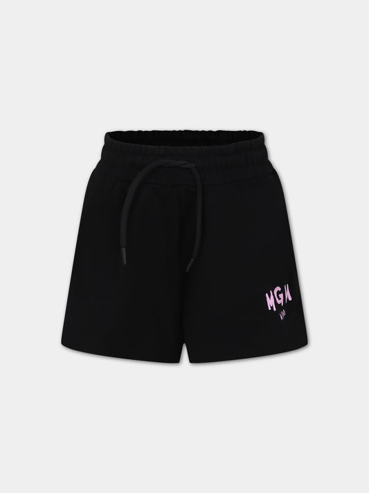 Shorts neri per bambina con logo,Msgm Kids,MS029329 110/08
