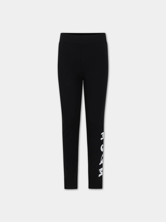 Leggings neri per bambina con logo,Msgm Kids,MS029330 110