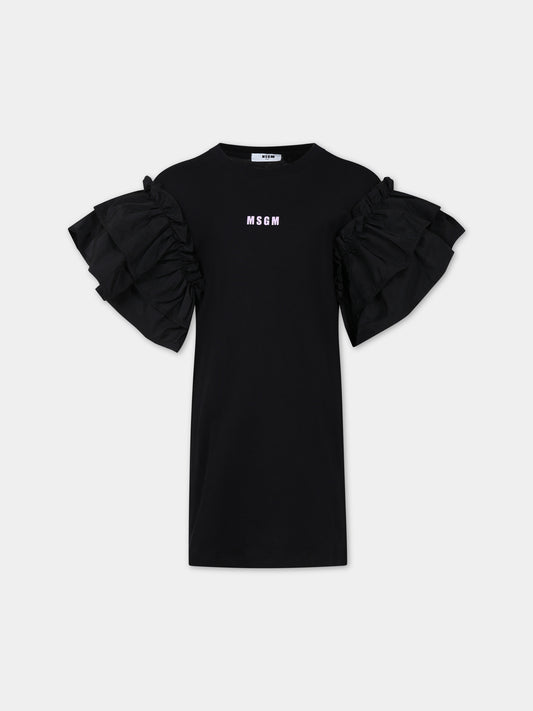 Vestito nero per bambina con logo,Msgm Kids,MS029452 110