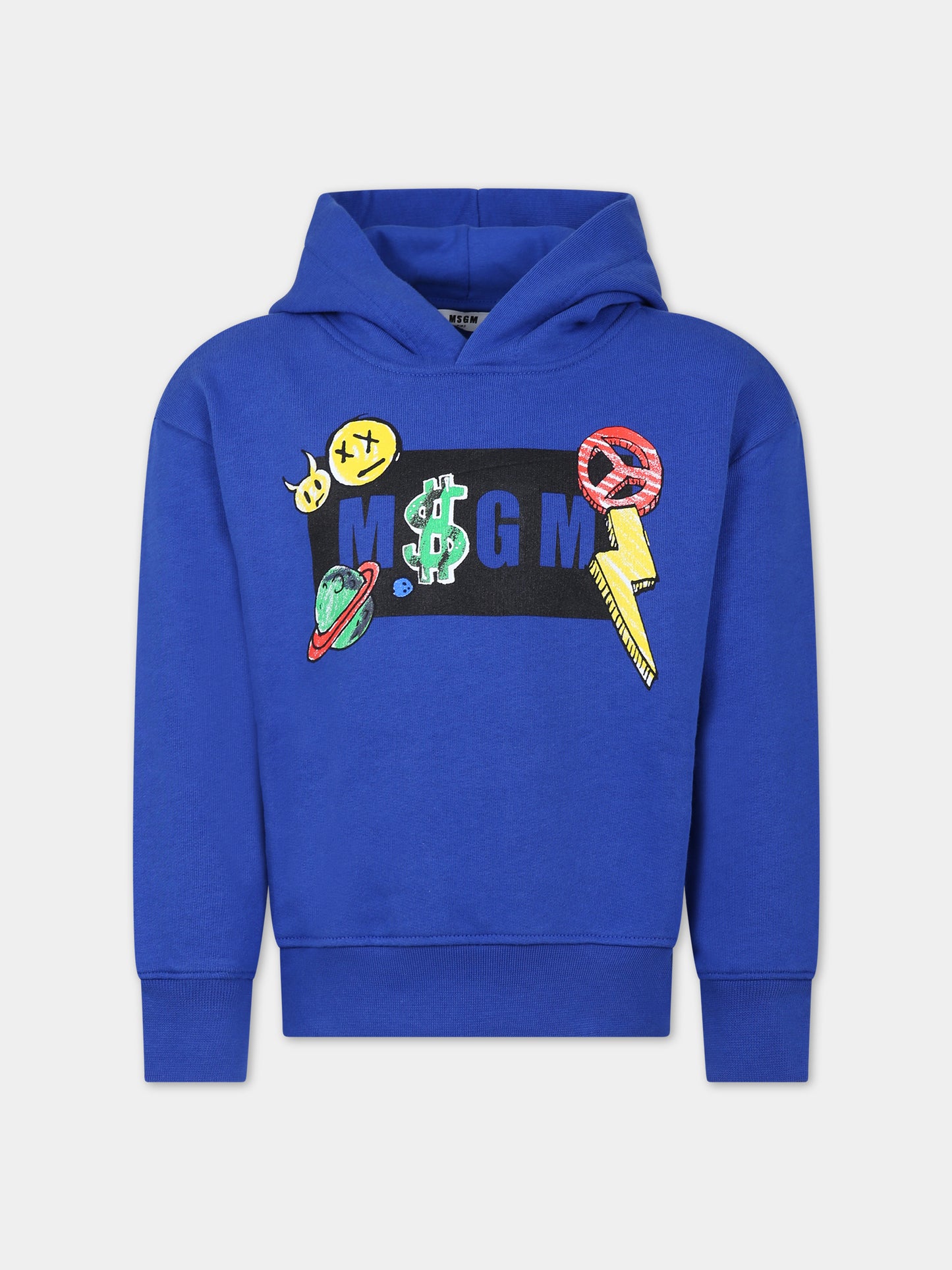 Felpa blu per bambini con logo e stampa,Msgm Kids,MS029503 130