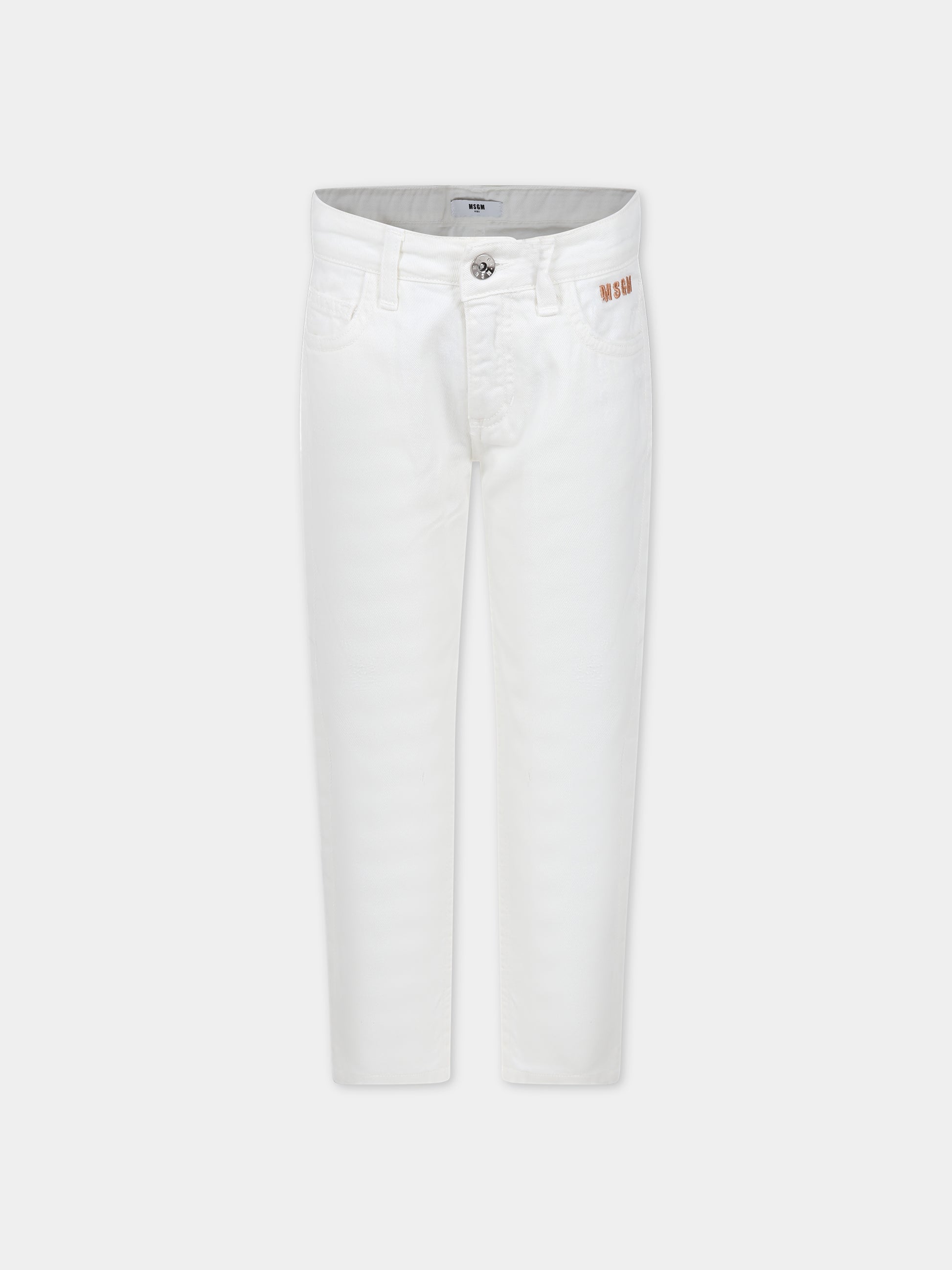 Pantaloni avorio per bambino con logo,Msgm Kids,MS029539 224