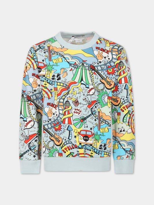 Felpa celeste per bambino con stampa e logo,Stella Mccartney Kids,TS4S50 Z0952 607MC