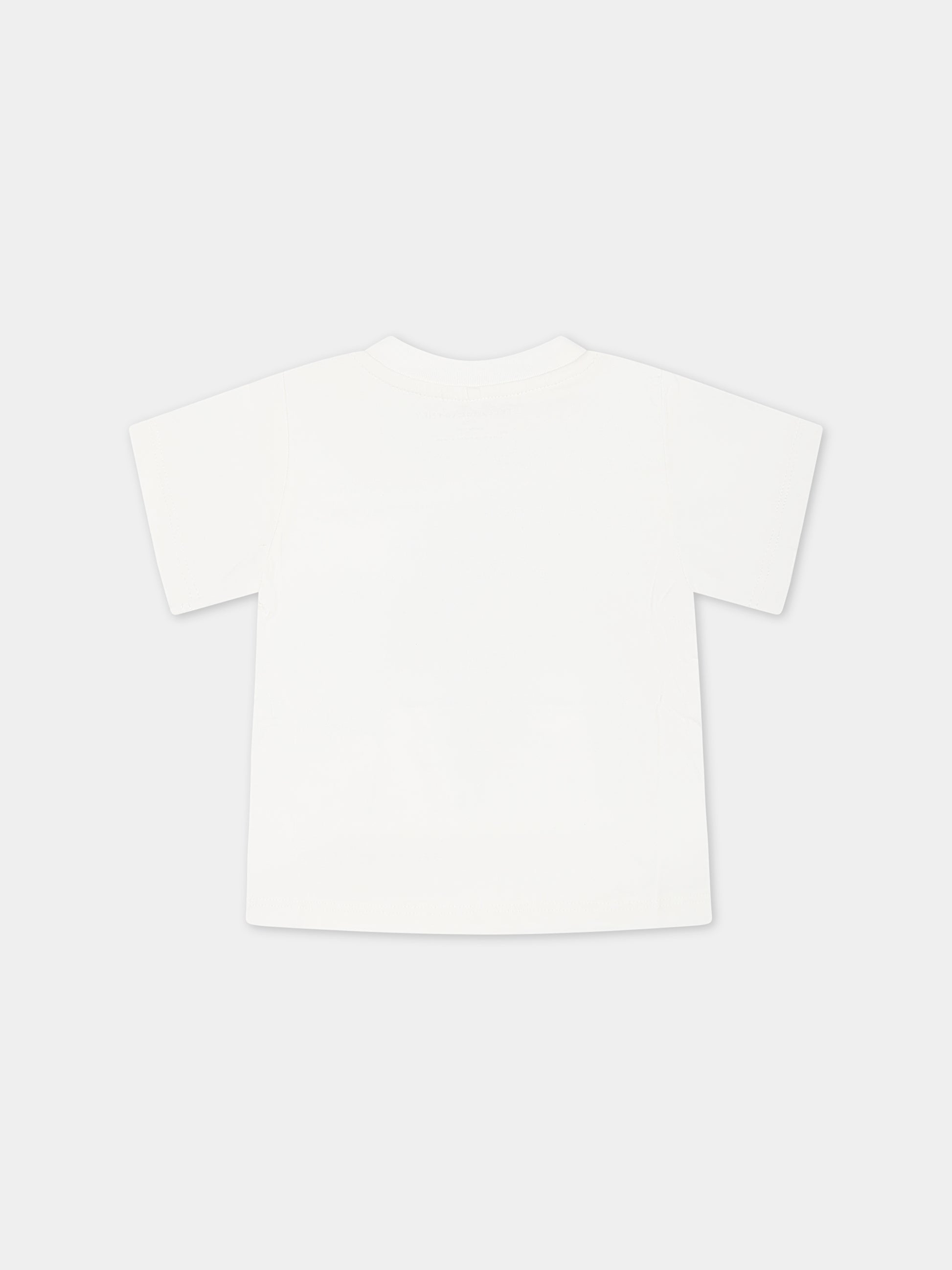 T-shirt bianca per neonata con fiore e logo,Stella Mccartney Kids,TS8021 Z0434 101