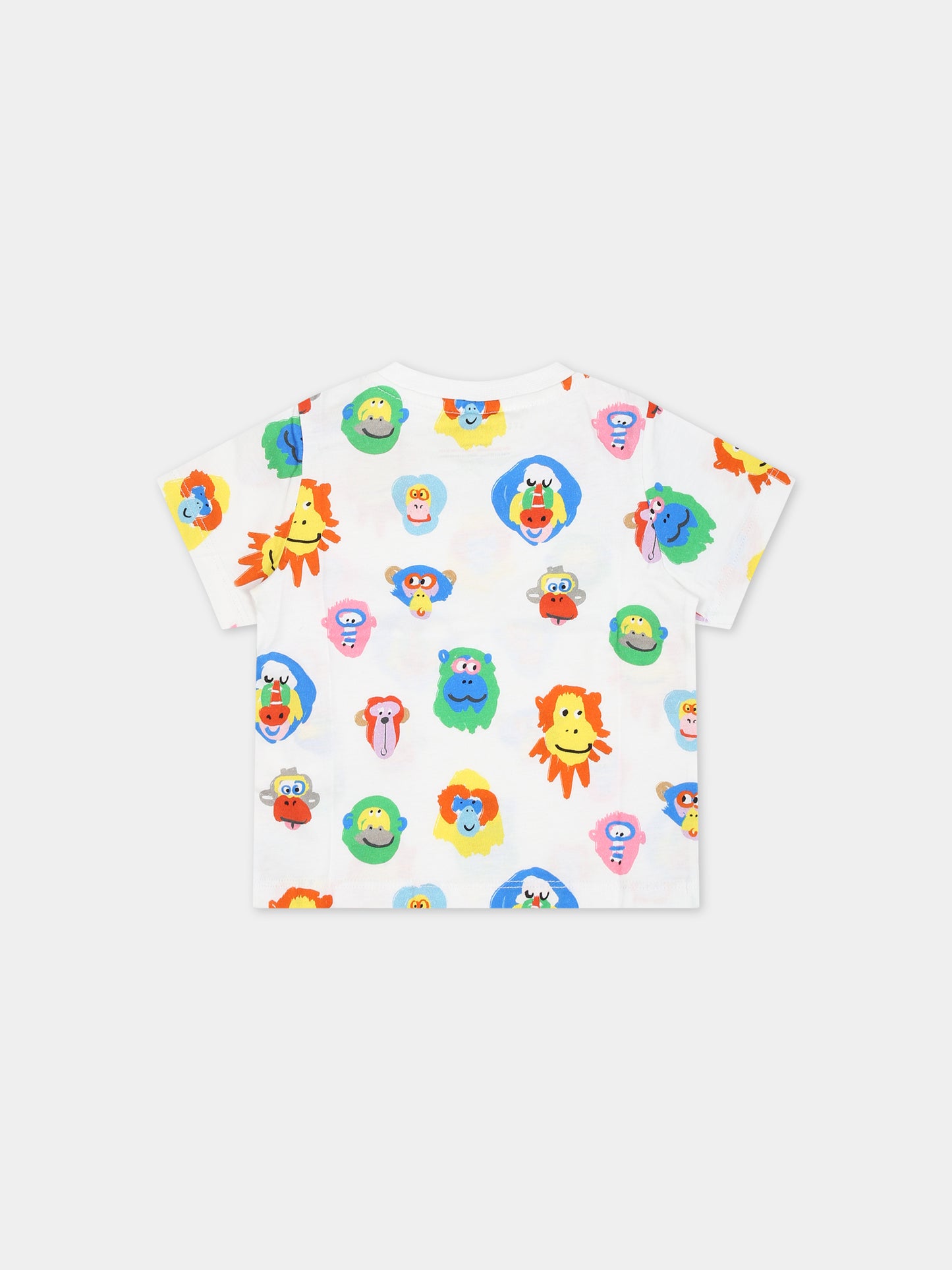 T-shirt bianca per neonato con scimmia,Stella Mccartney Kids,TS8631 Z1076 100MC