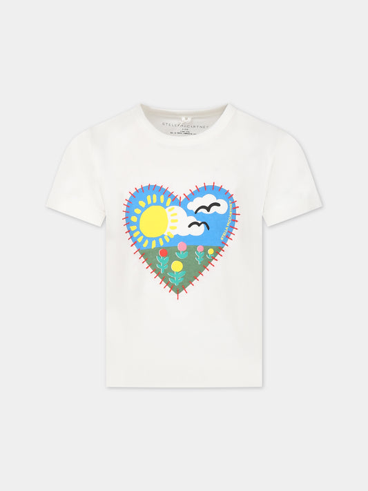 T-shirt bianca per bambina con cuore e logo,Stella Mccartney Kids,TS8A71 Z0434 101