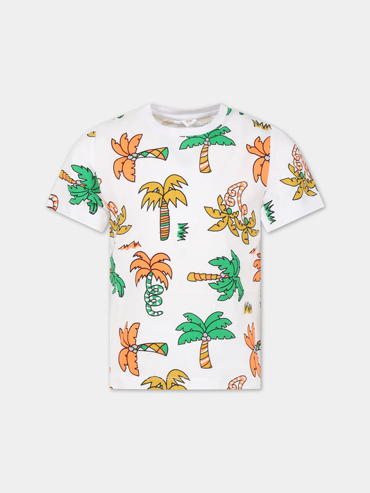T-shirt bianca per bambino con palme,Stella Mccartney Kids,TS8R41 Z0958 100MC