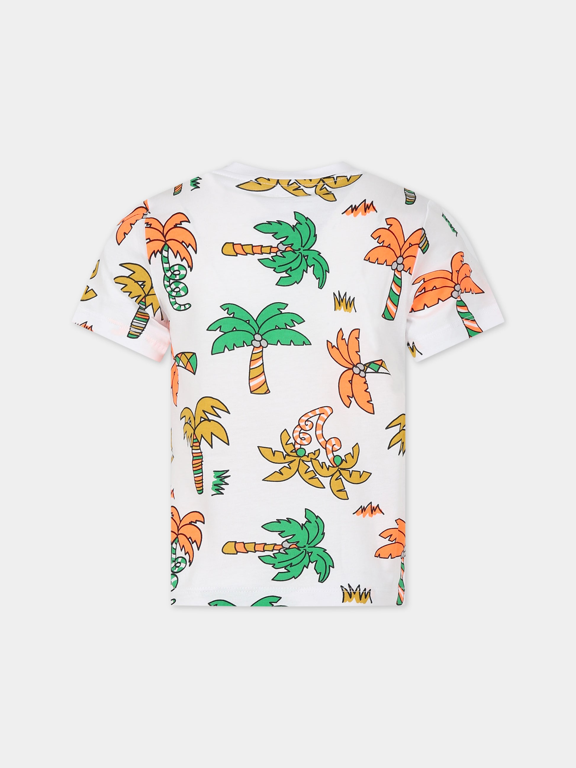 T-shirt bianca per bambino con palme,Stella Mccartney Kids,TS8R41 Z0958 100MC